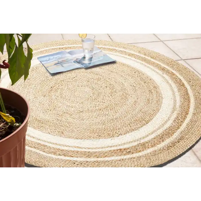 Juno Jüt Ech 01 Natural White Flatweave El Dokuma Naturel Jüt Hasır Halı