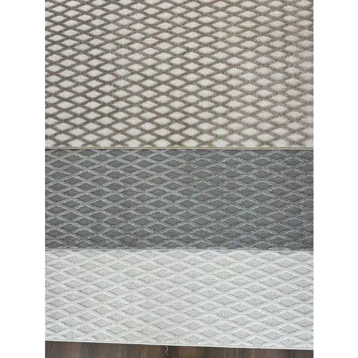 Grace Bej - Gri - KremBej Baklava Desenli Dekoratif Kaymaz Tabanlı Özel Ölçü Makine Halısı