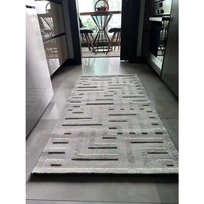 Grace Bej - Gri - KremBej Dekoratif Kaymaz Tabanlı Özel Ölçü Makine Halısı