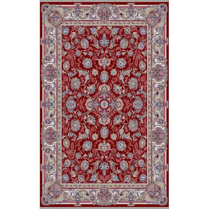 Isfahan 01 Red Klasik Desenli Yüksek Kalite Sık Dokuma Makine Halısı