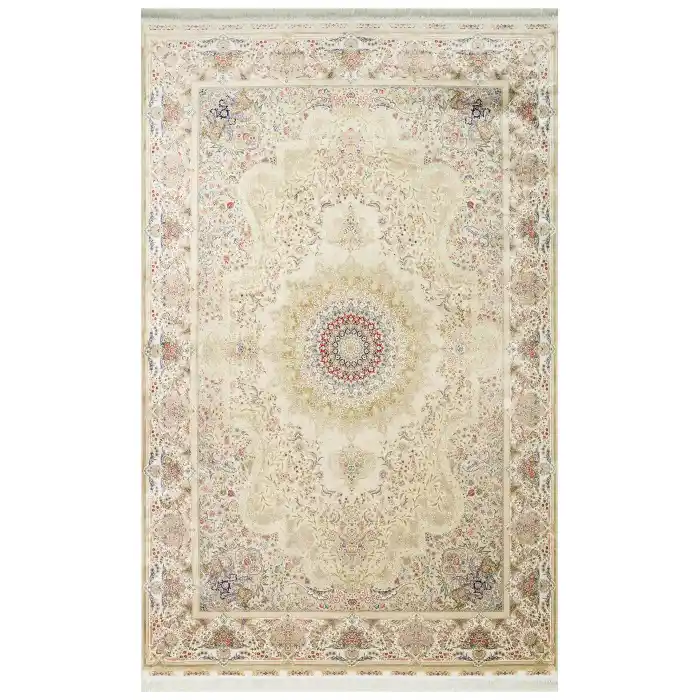 Isfahan 06 Cream Klasik Desenli Yüksek Kalite Sık Dokuma Makine Halısı