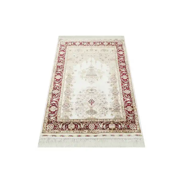 Isfahan Scd 01 Cream Red Klasik Desenli Yüksek Kalite Sık Dokuma Seccade