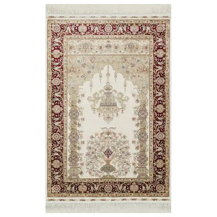 Isfahan Scd 01 Cream Red Klasik Desenli Yüksek Kalite Sık Dokuma Seccade