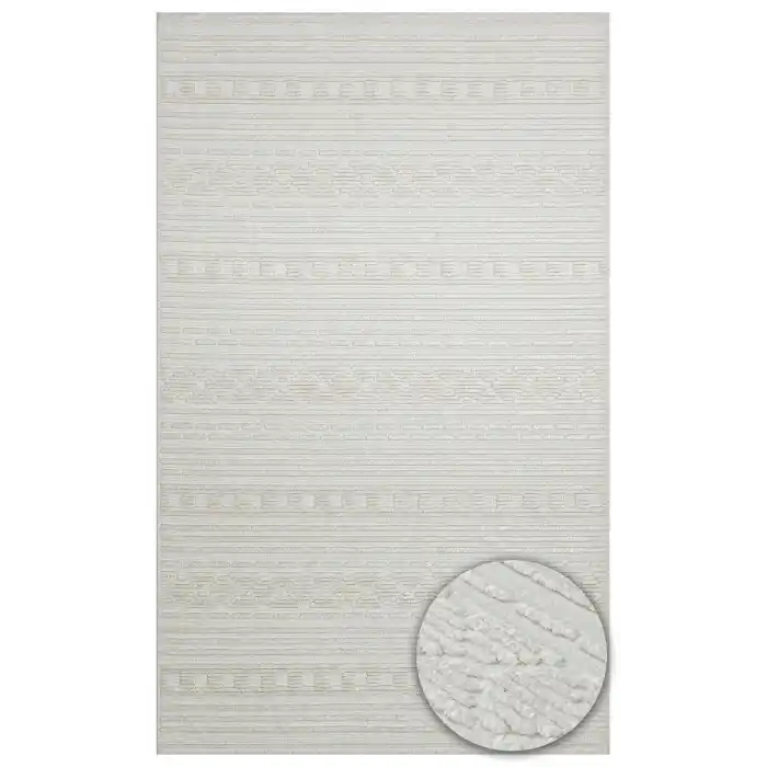 Jakarta JKR 02 Cream Yüksek Alçak Dokulu Hav Toz Vermez Modern Makine Halısı