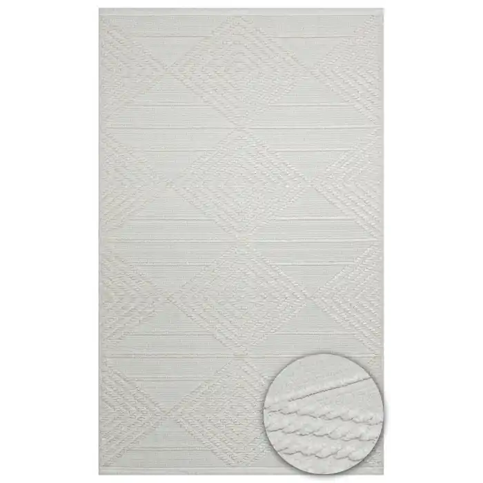 Jakarta JKR 03 Cream Yüksek Alçak Dokulu Hav Toz Vermez Modern Makine Halısı