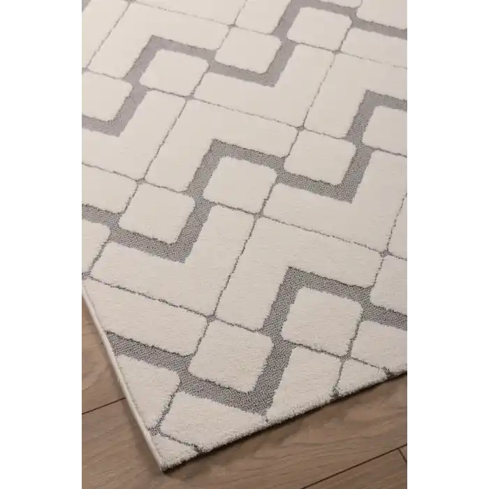 Malibu 9182A Beyaz Gri Modern Makine Halısı