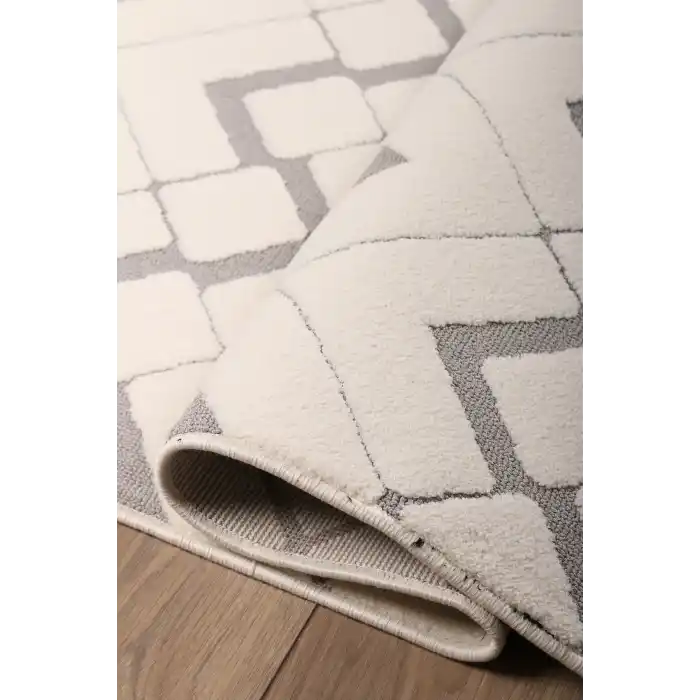 Malibu 9182A Beyaz Gri Modern Makine Halısı