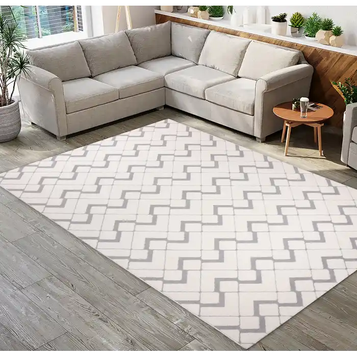 Malibu 9182A Beyaz Gri Modern Makine Halısı