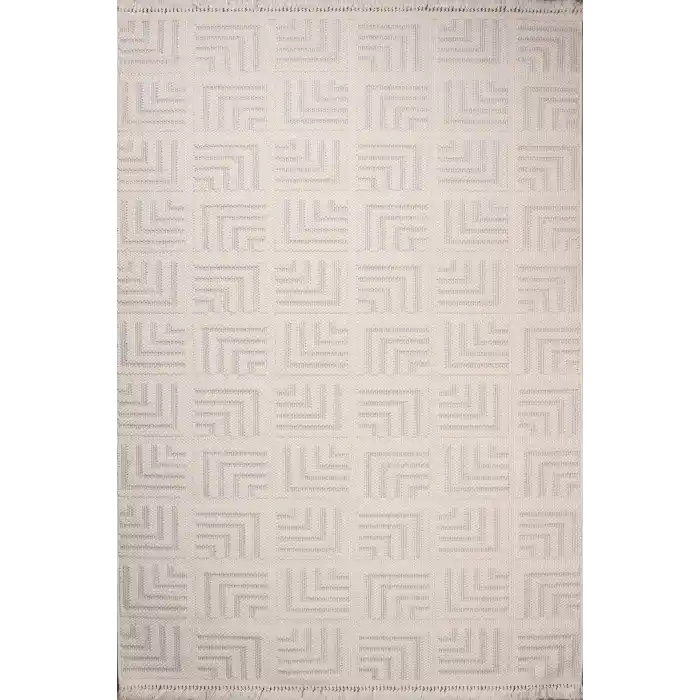 Melodi 32439C Beyaz Gri Dekoratif Loop Dokuma Makine Halısı