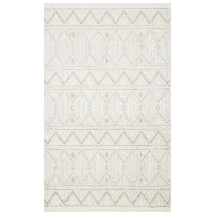 Motto MOT 03 White Beige Yumuşak Tuşeli Örgü Dokuma Modern Makine Halısı