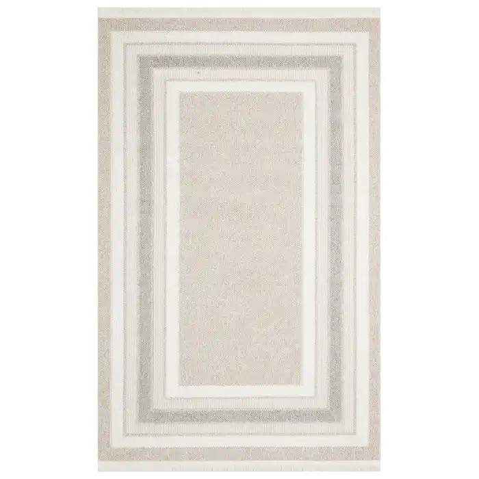 Motto MOT 04 Beige Grey Yumuşak Tuşeli Örgü Dokuma Modern Makine Halısı