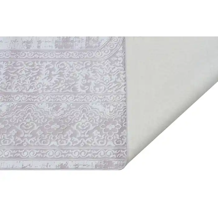 Nakış 2002 Beyaz Klasik Desenli Kaymaz Tabanlı Makine Halısı