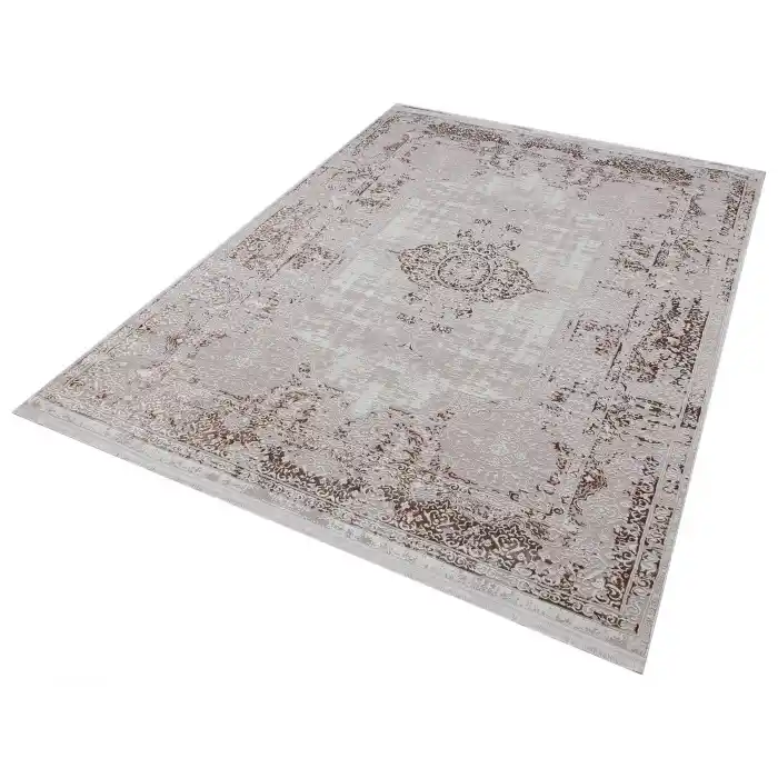 Nakış 2003 Açık Vizon Klasik Desenli Kaymaz Tabanlı Makine Halısı