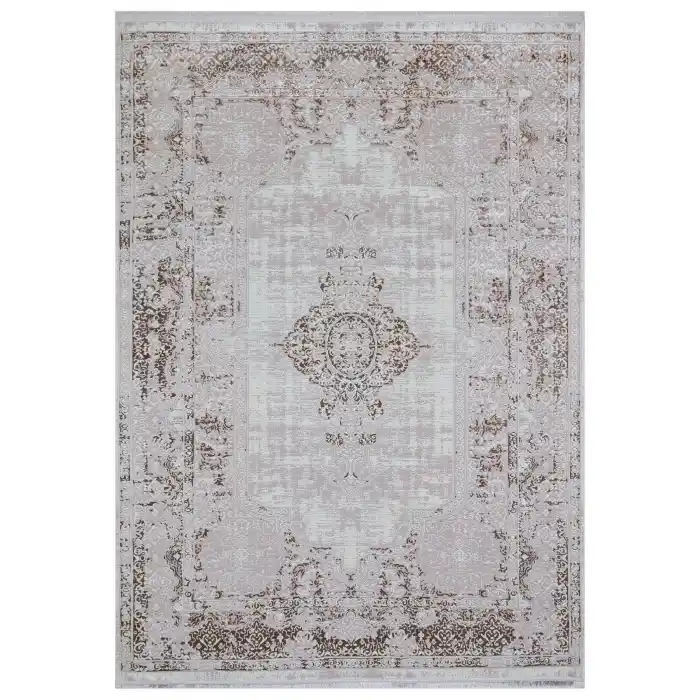 Nakış 2003 Açık Vizon Klasik Desenli Kaymaz Tabanlı Makine Halısı