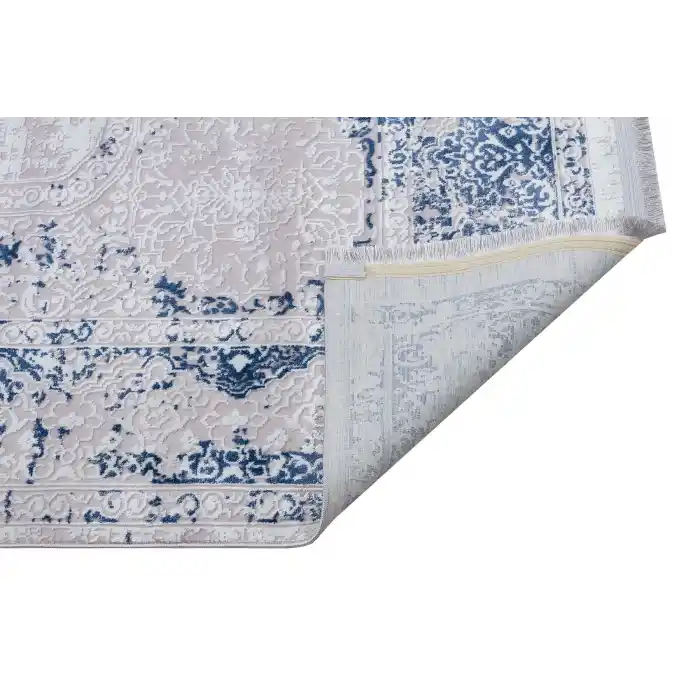 Nakış 2006 Mavi Klasik Desenli Kaymaz Tabanlı Makine Halısı