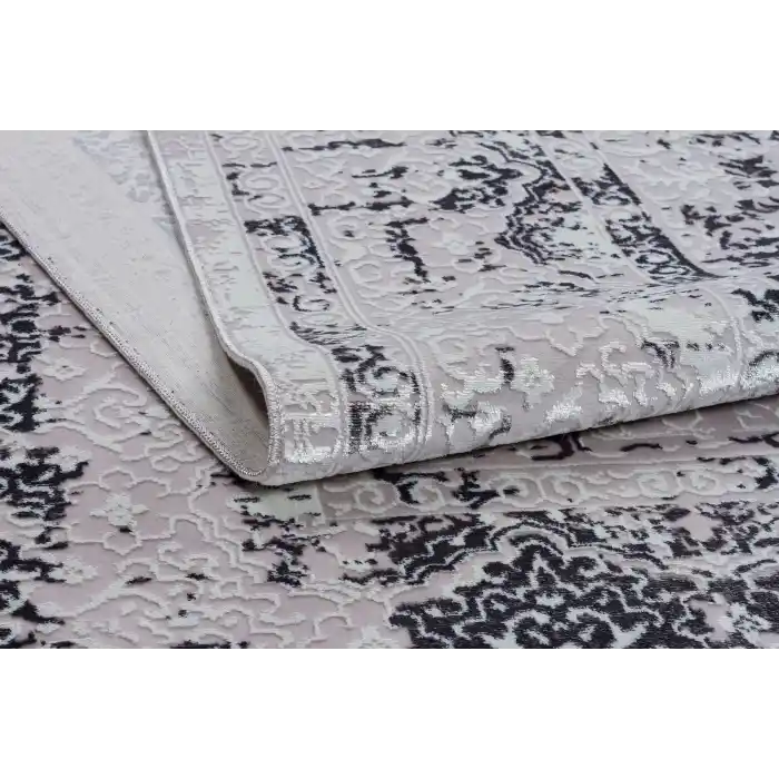 Nakış 2007 Antrasit Klasik Desenli Kaymaz Tabanlı Makine Halısı