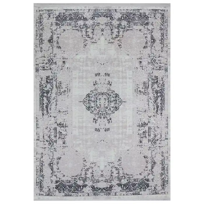Nakış 2007 Antrasit Klasik Desenli Kaymaz Tabanlı Makine Halısı