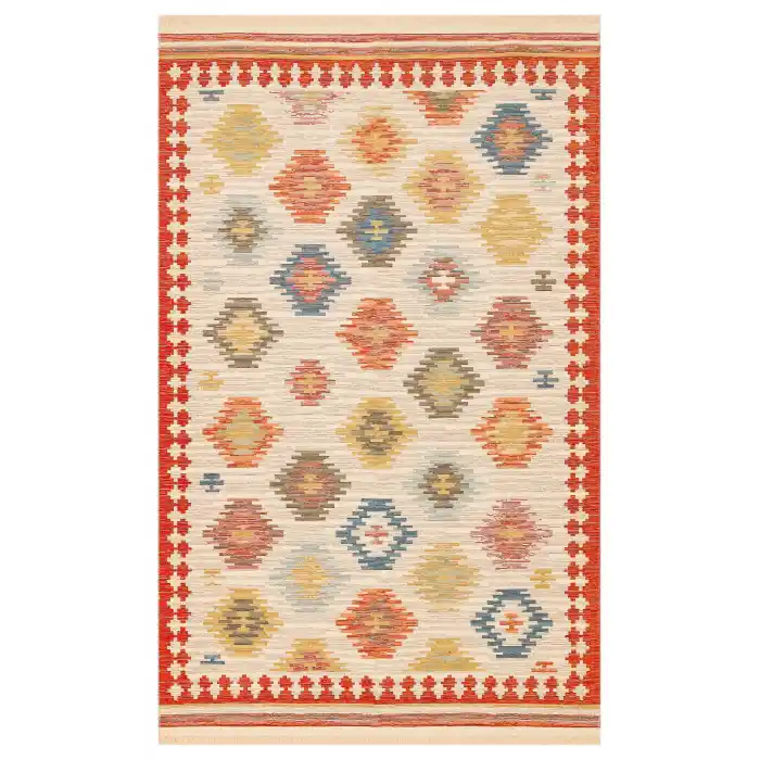 NOMAD KILIM 0017 Yıkanabilir, Çift Taraflı Kullanıma Uygun Yumuşak Tuşeli Otantik Kilim