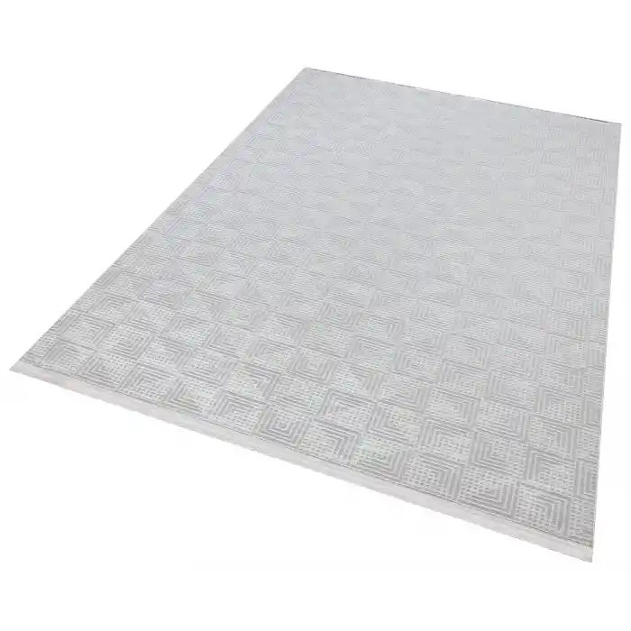 New Novart 2039 Beyaz Dekoratif Modern Kaymaz Tabanlı Makine Halısı ✄