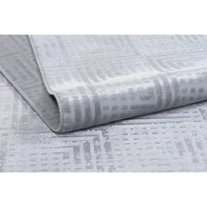 New Novart 2039 Beyaz Dekoratif Modern Kaymaz Tabanlı Makine Halısı ✄