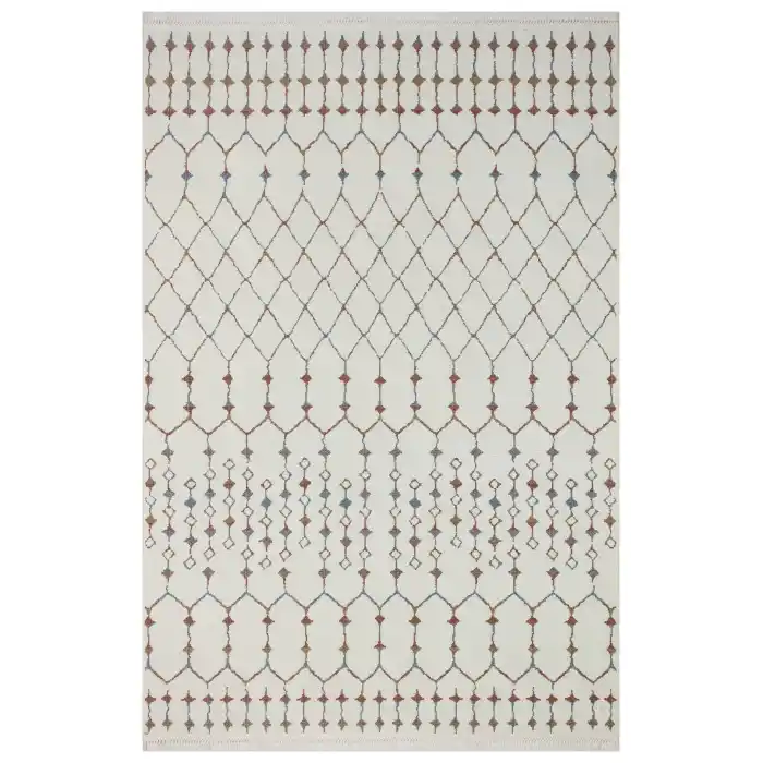 Otantik 3001 Krem Dekoratif Modern Kaymaz Tabanlı Makinede Yıkanabilir Halı Kilim