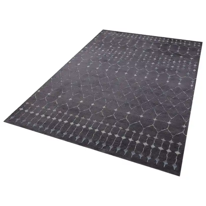 Otantik 3002 Antrasit Dekoratif Modern Kaymaz Tabanlı Makinede Yıkanabilir Halı Kilim
