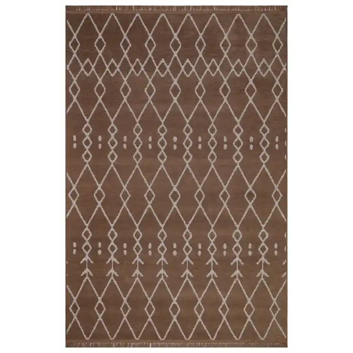 Otantik 3004 Kahve Dekoratif Modern Kaymaz Tabanlı Makinede Yıkanabilir Halı Kilim