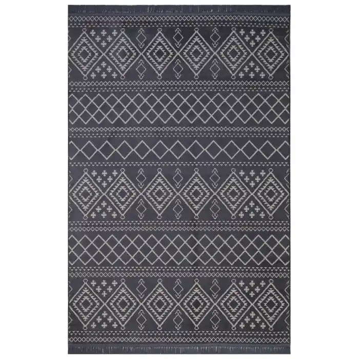 Otantik 3005 Antrasit Dekoratif Modern Kaymaz Tabanlı Makinede Yıkanabilir Halı Kilim