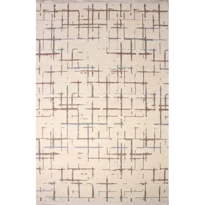 Otantik-FX 12A Krem Multi Dekoratif Modern Kaymaz Tabanlı Makinede Yıkanabilir Halı Kilim