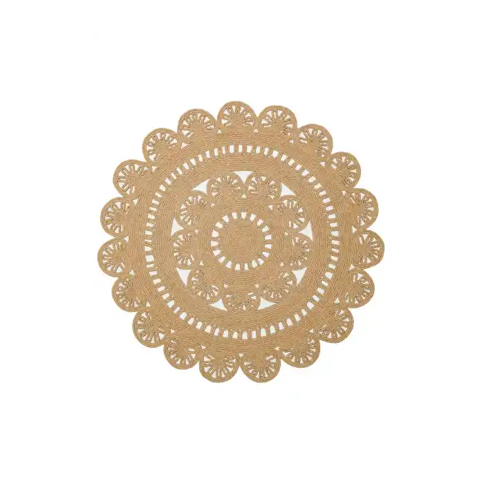 Patna PTN 14 Natural Yuvarlak Jüt Hasır Görünümlü Hav Toz Vermez Dekoratif Örgü Halı