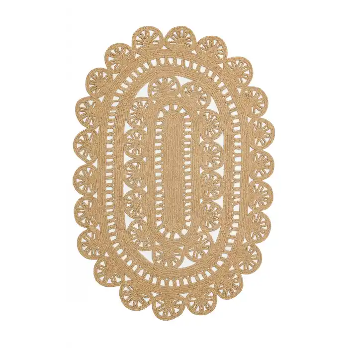 Patna PTN 14 Natural Jüt Hasır Görünümlü Hav Toz Vermez Dekoratif Örgü Halı