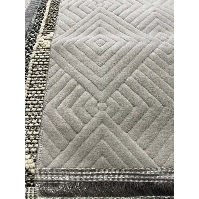 Rabbit 102 Gri Makinede Yıkanabilir Yumuşak Dokulu Dekoratif Kaymaz Tabanlı Makine Halısı