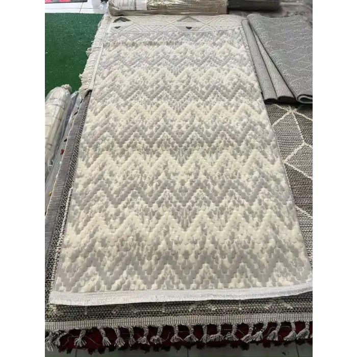 Rabbit 103 Gri Beyaz Makinede Yıkanabilir Yumuşak Dokulu Dekoratif Kaymaz Tabanlı Makine Halısı