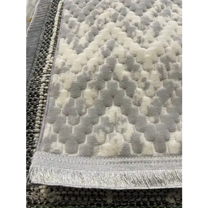 Rabbit 103 Gri Beyaz Makinede Yıkanabilir Yumuşak Dokulu Dekoratif Kaymaz Tabanlı Makine Halısı
