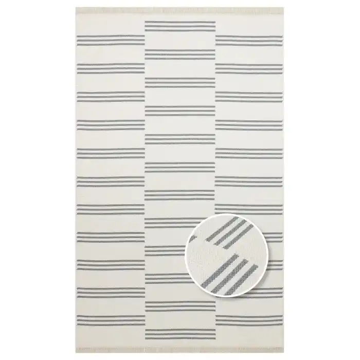 Riva Rv 02 Cream Grey Makinede Yıkanabilir Kaymaz Tabanlı Pamuk Kilim