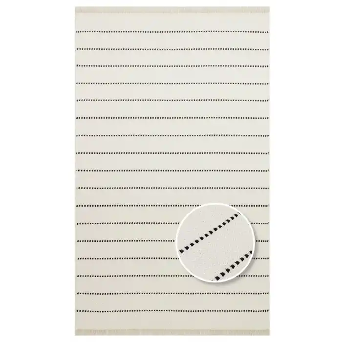 Riva Rv 03 Cream Black Makinede Yıkanabilir Kaymaz Tabanlı Pamuk Kilim