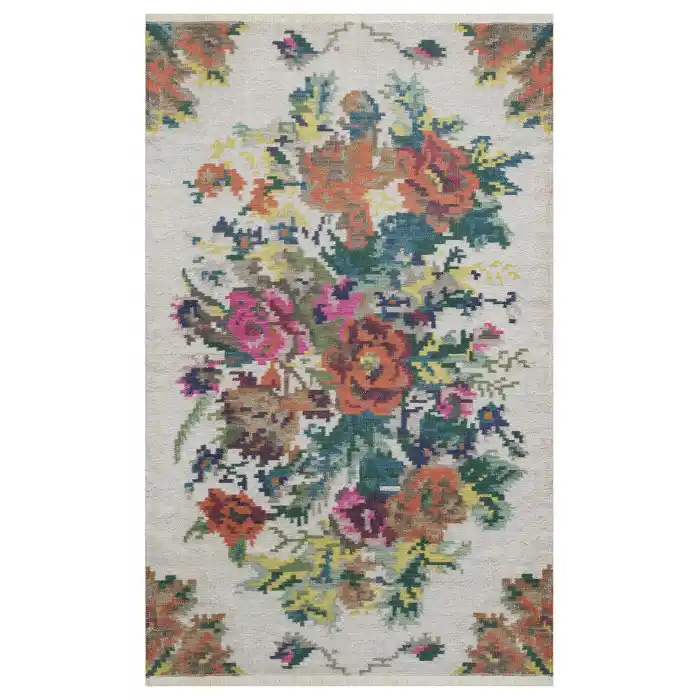 Ruby RB 03 White Yıkanabilir Kolay Kullanımlı Modern ve Geleneksel Desenlere Sahip Renkli Kilim