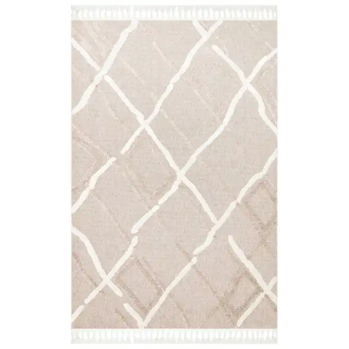 Terazzo 03 Beige White Hav Toz Vermez Yumuşak Dokulu Etnik Örgü Desenlere Sahip Modern İskindinav Halı