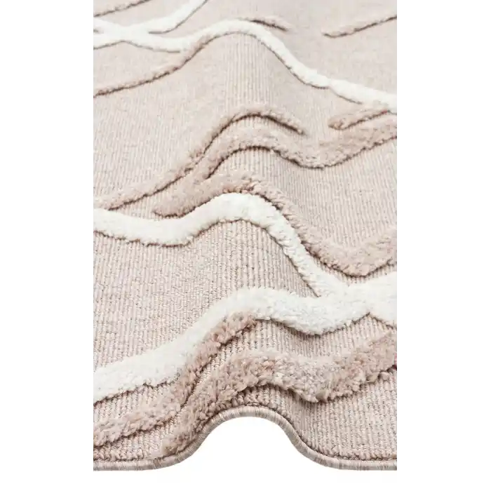 Terazzo 03 Beige White Hav Toz Vermez Yumuşak Dokulu Etnik Örgü Desenlere Sahip Modern İskindinav Halı