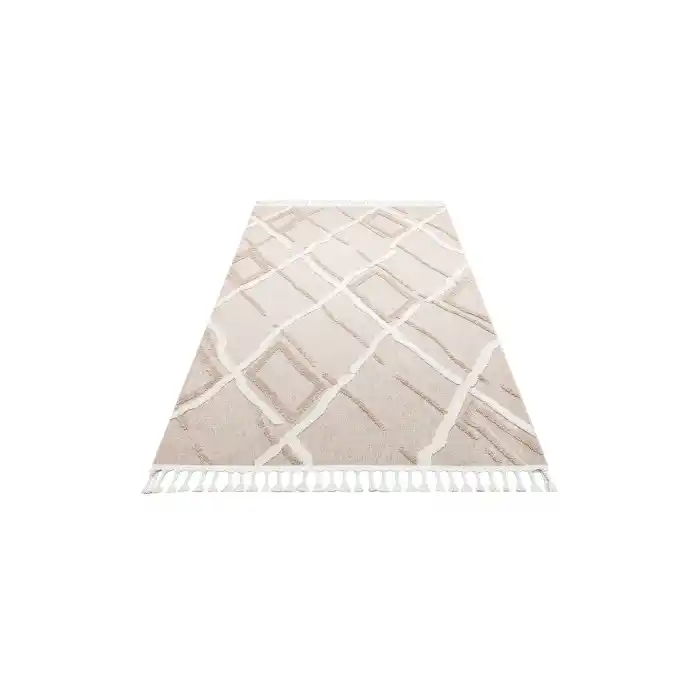 Terazzo 03 Beige White Hav Toz Vermez Yumuşak Dokulu Etnik Örgü Desenlere Sahip Modern İskindinav Halı