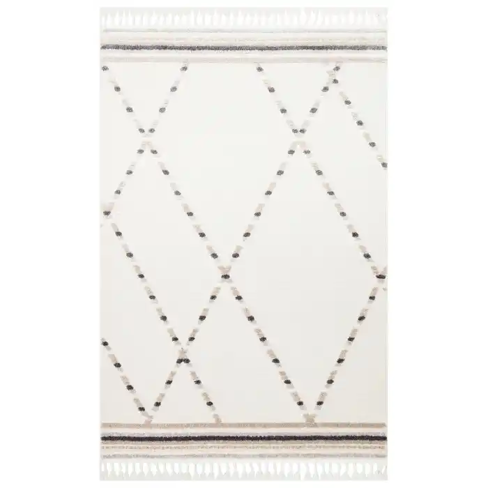 Terazzo 04 Beige White Hav Toz Vermez Yumuşak Dokulu Etnik Örgü Desenlere Sahip Modern İskindinav Halı