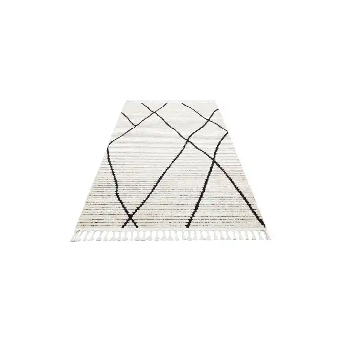 Terazzo 07 White Black Hav Toz Vermez Yumuşak Dokulu Etnik Örgü Desenlere Sahip Modern İskindinav Halı