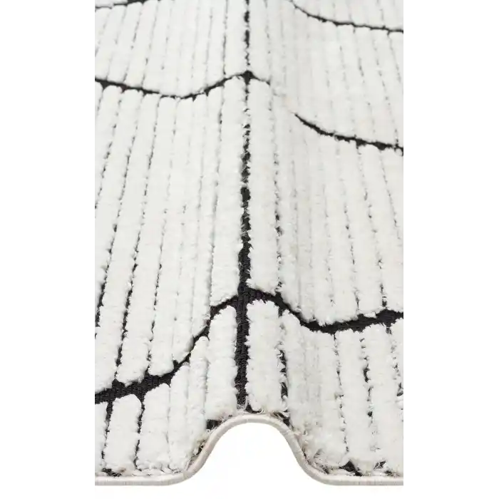 Terazzo 07 White Black Hav Toz Vermez Yumuşak Dokulu Etnik Örgü Desenlere Sahip Modern İskindinav Halı