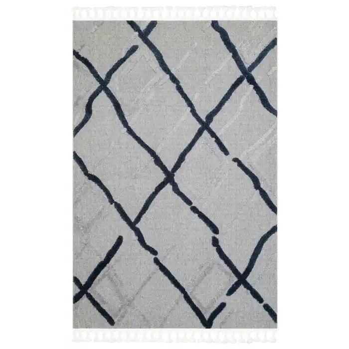 Terazzo 03 Grey Navy Hav Toz Vermez Yumuşak Dokulu Etnik Örgü Desenlere Sahip Modern İskindinav Halı