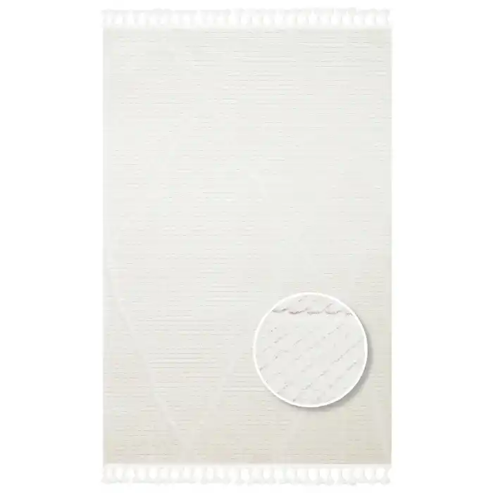 Terazzo 07 White Hav Toz Vermez Yumuşak Dokulu Etnik Örgü Desenlere Sahip Modern İskindinav Halı