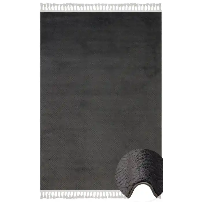 Urban 01 Black Etnik Desenlere Sahip Hav Toz Vermez Yumuşak Dokulu Modern Halı