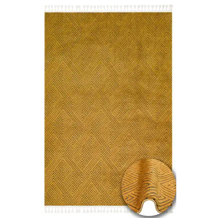 Urban 01 Gold Etnik Desenlere Sahip Hav Toz Vermez Yumuşak Dokulu Modern Halı