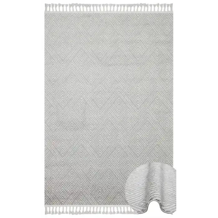 Urban 01 Grey White Etnik Desenlere Sahip Hav Toz Vermez Yumuşak Dokulu Modern Halı