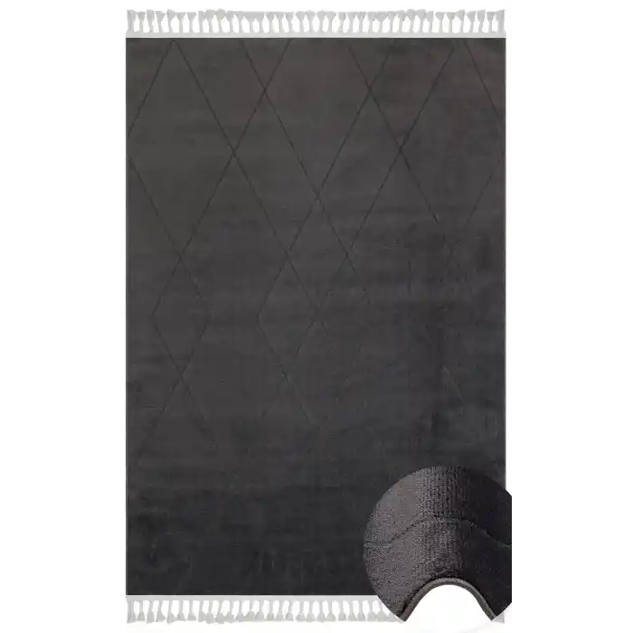 Urban 02 Black Etnik Desenlere Sahip Hav Toz Vermez Yumuşak Dokulu Modern Halı