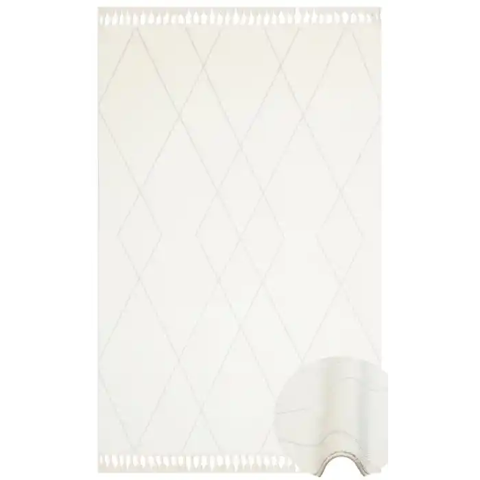 Urban 02 White Etnik Desenlere Sahip Hav Toz Vermez Yumuşak Dokulu Modern Halı
